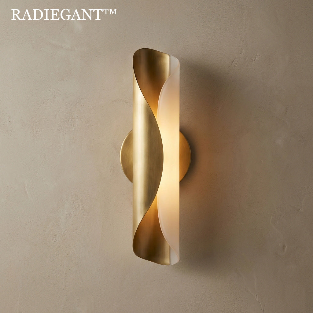 ◈Radiegant™ THE HELIX-FOLD BRASS SCONCE - "Illumination should never assault the senses. By folding brass around a core of frosted light, we create a fixture that breathes—emitting a soft, golden aura that feels alive."