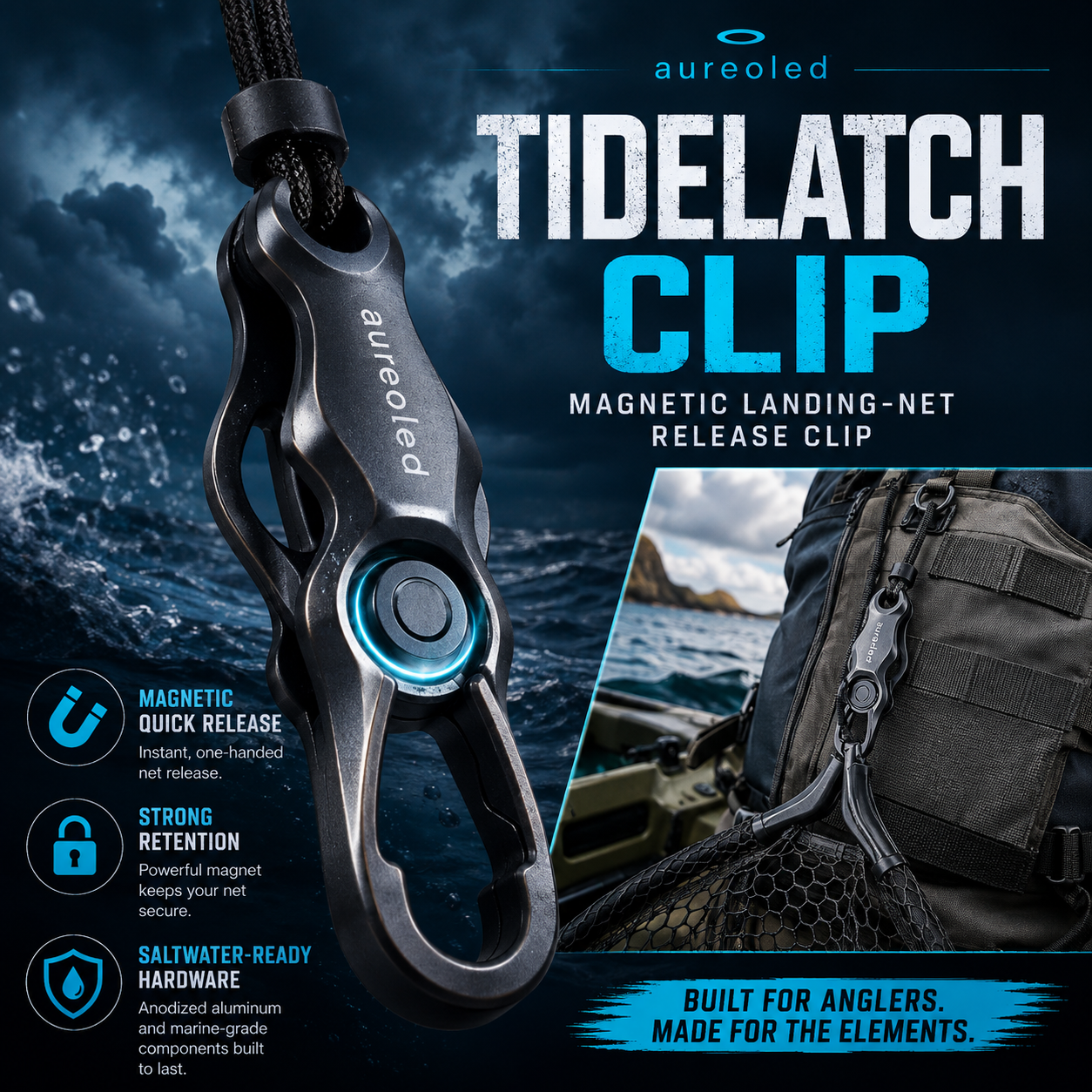 Aureoled™ TideLatch Magnetic Landing-Net Release Clip