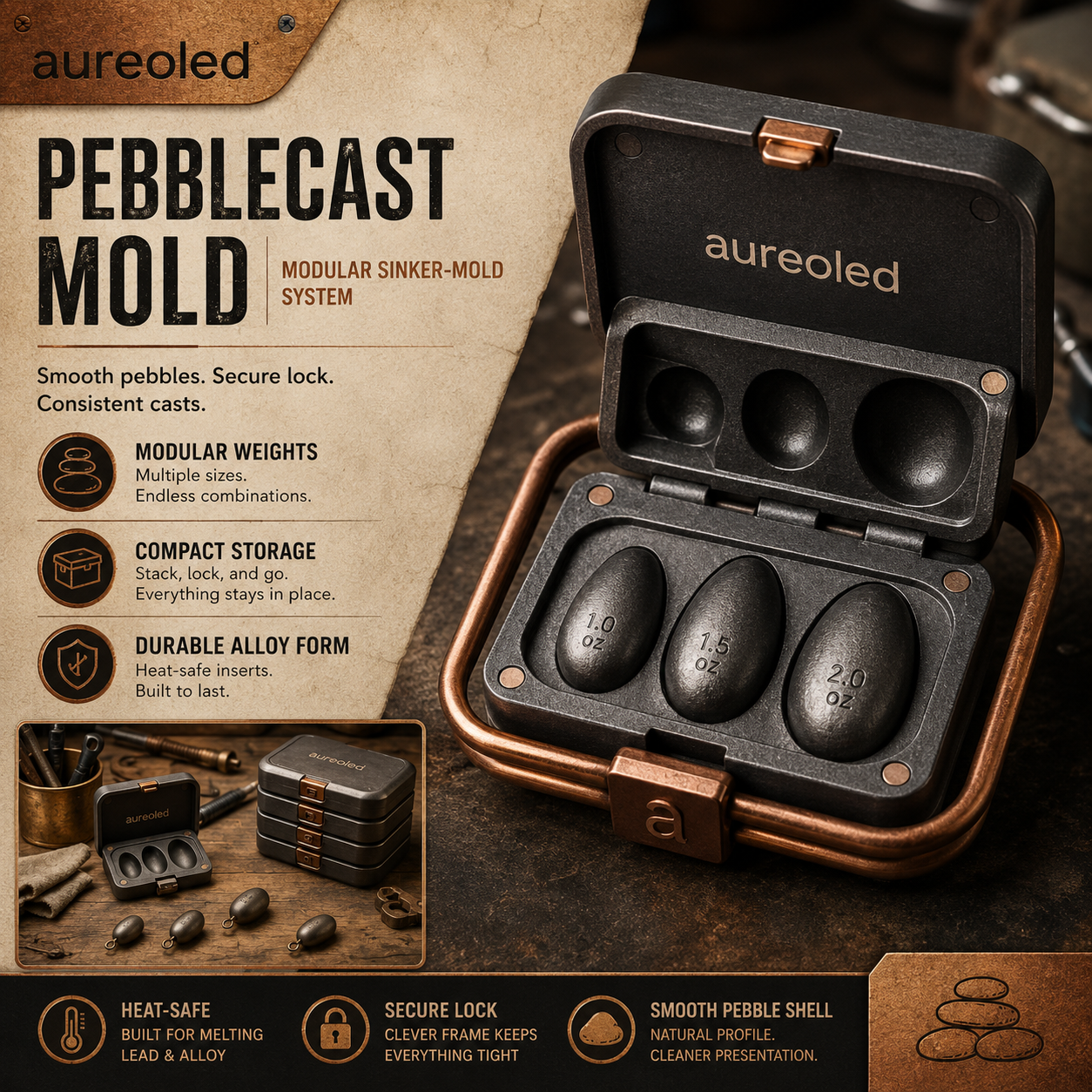 Aureoled™ PebbleCast Modular Sinker Mold Kit